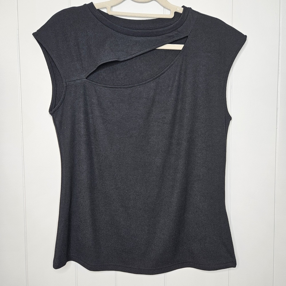 Black Tank Top Cut Out Size Large Polyester 75% Cotton 5% Elastine 20% A8